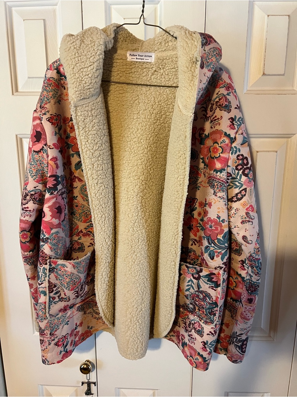 Pink Floral Sherpa-Lined Hooded Teddy Jacket